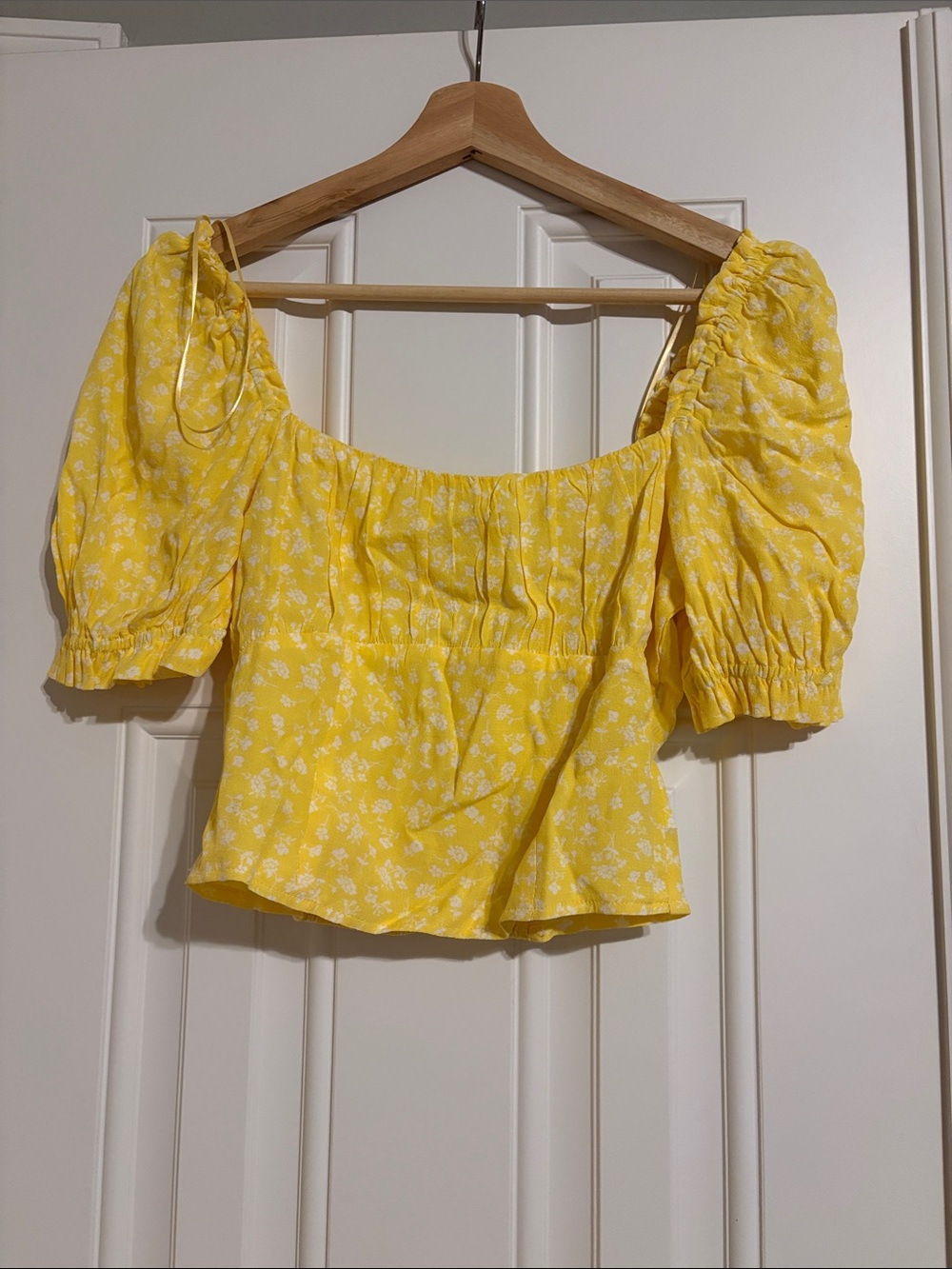 Sophie Rue Yellow Floral Puff Sleeve Square Neck Blouse